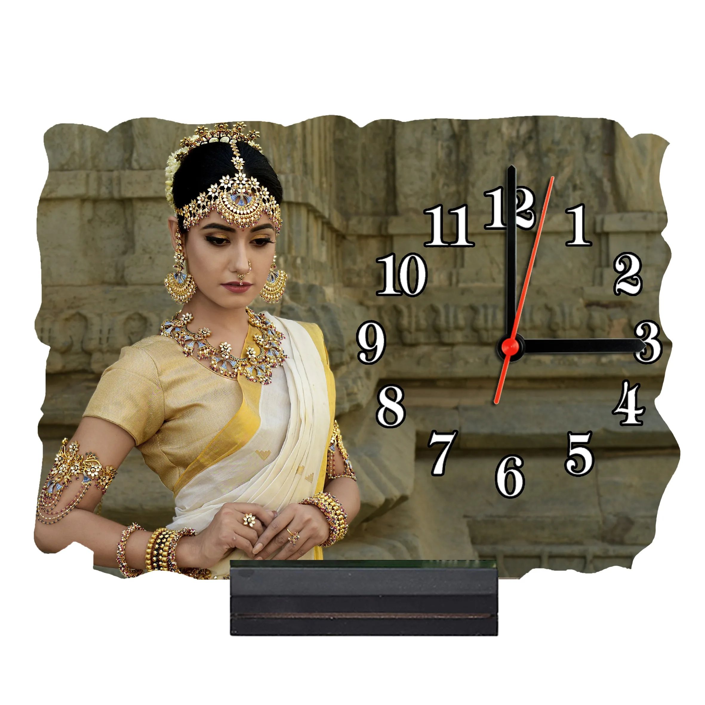 11'' x 8'' Rectangular Shape Personalized Photo Printed Wooden Table Clock (with Wooden Base)