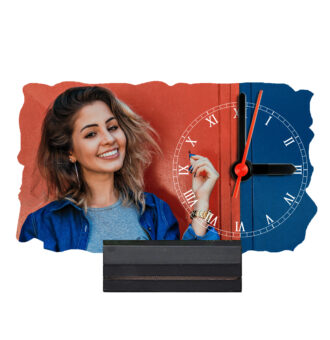 7'' x 4'' Rectangular Shape Personalized Photo Printed Wooden Table Clock (with Wooden Base)