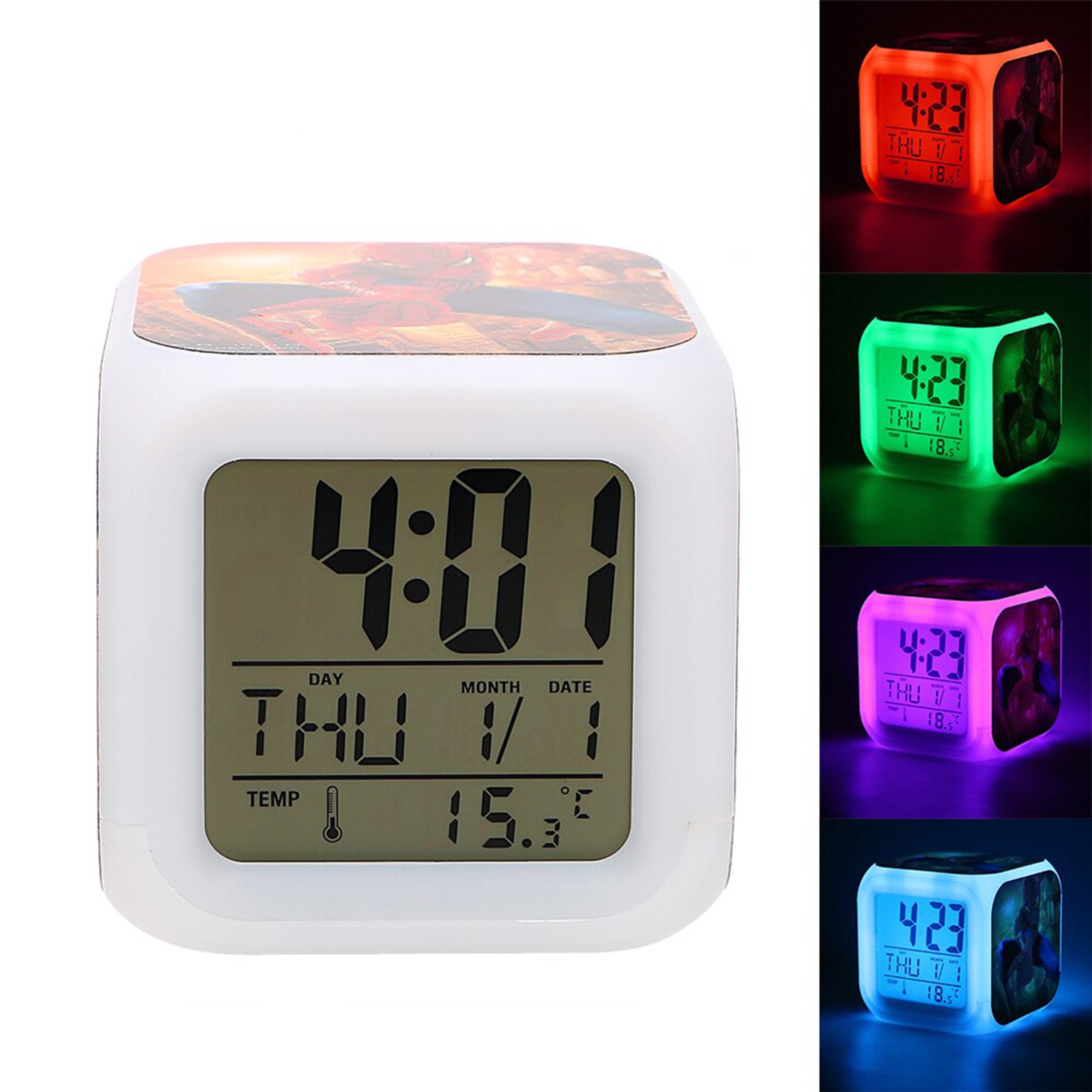 Personalized Photo Printed LED Light Changing Table Alarm Clock (4 sides are printable)