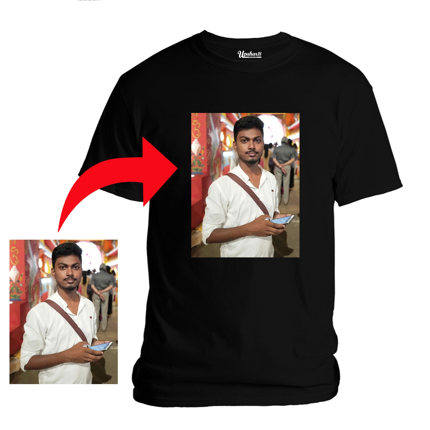 Personalized Photo Printed Premium Cotton Half Sleeve Black Tshirt