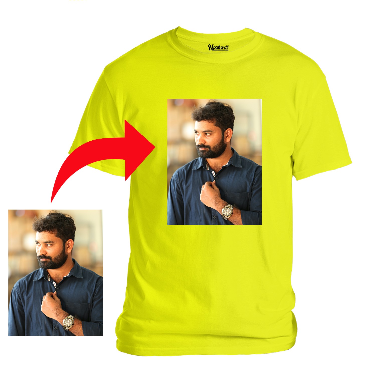Personalized Photo Printed Premium Cotton Half Sleeve Yellow Tshirt