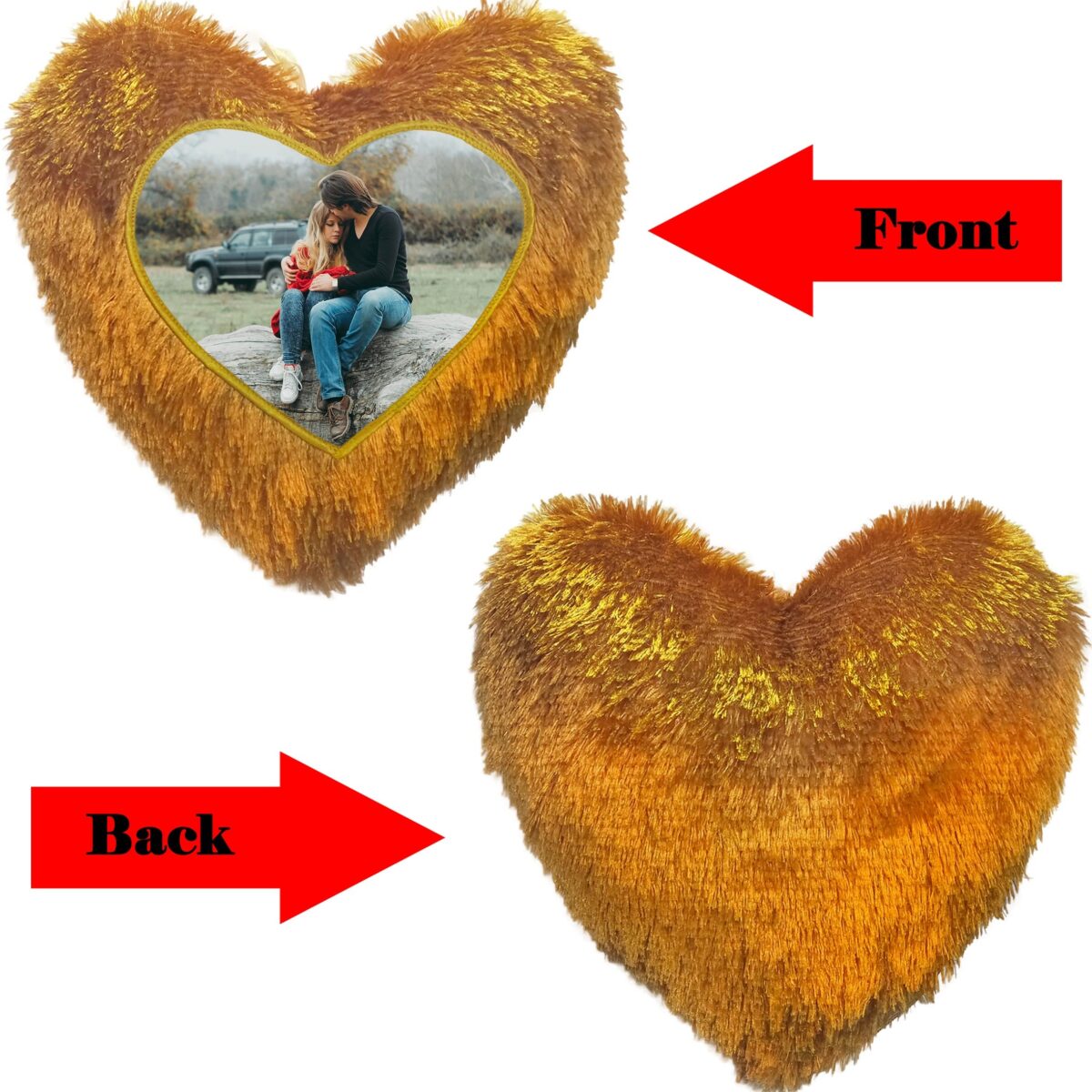 Heart Shape Single Side Personalized Photo Printed Fur Cushion (Back Fur) - Image 3