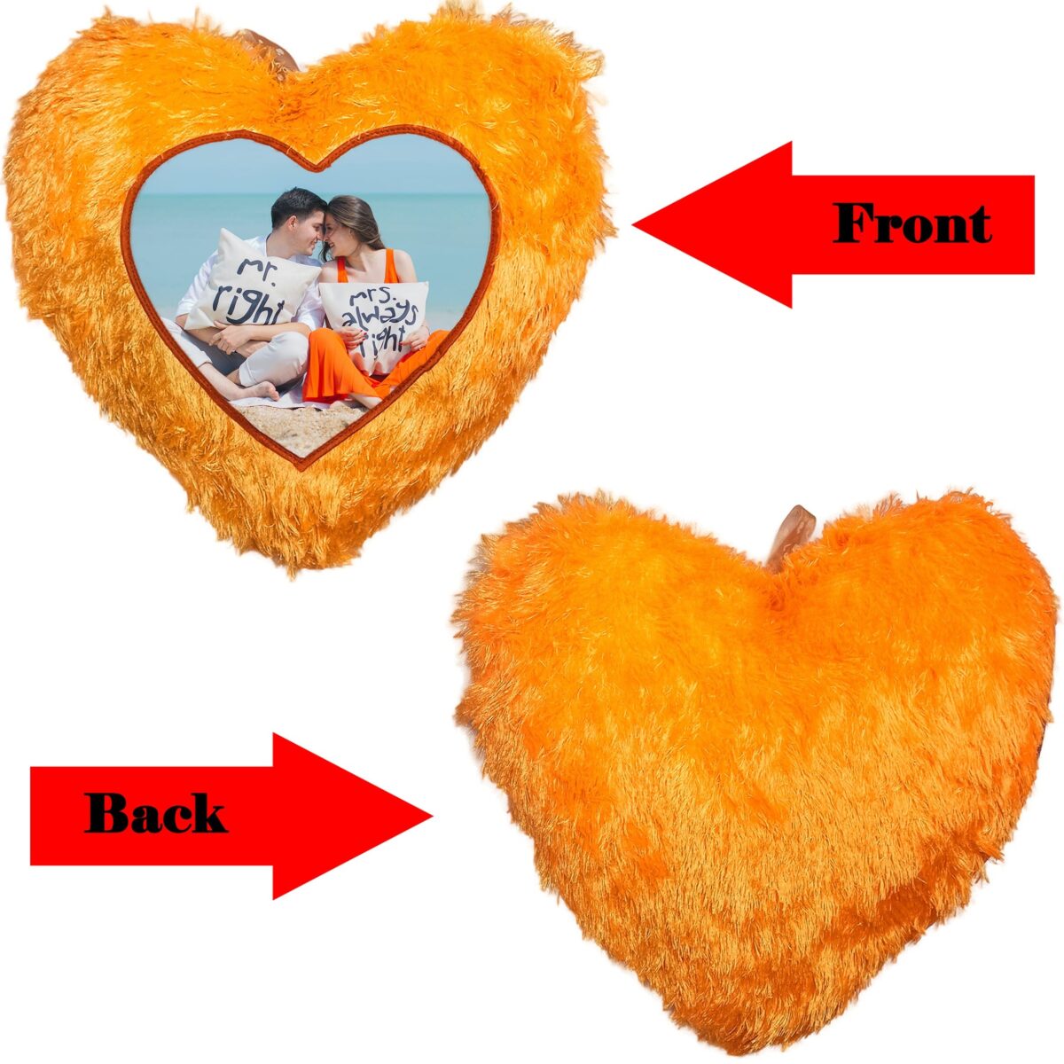 Heart Shape Single Side Personalized Photo Printed Fur Cushion (Back Fur) - Image 4