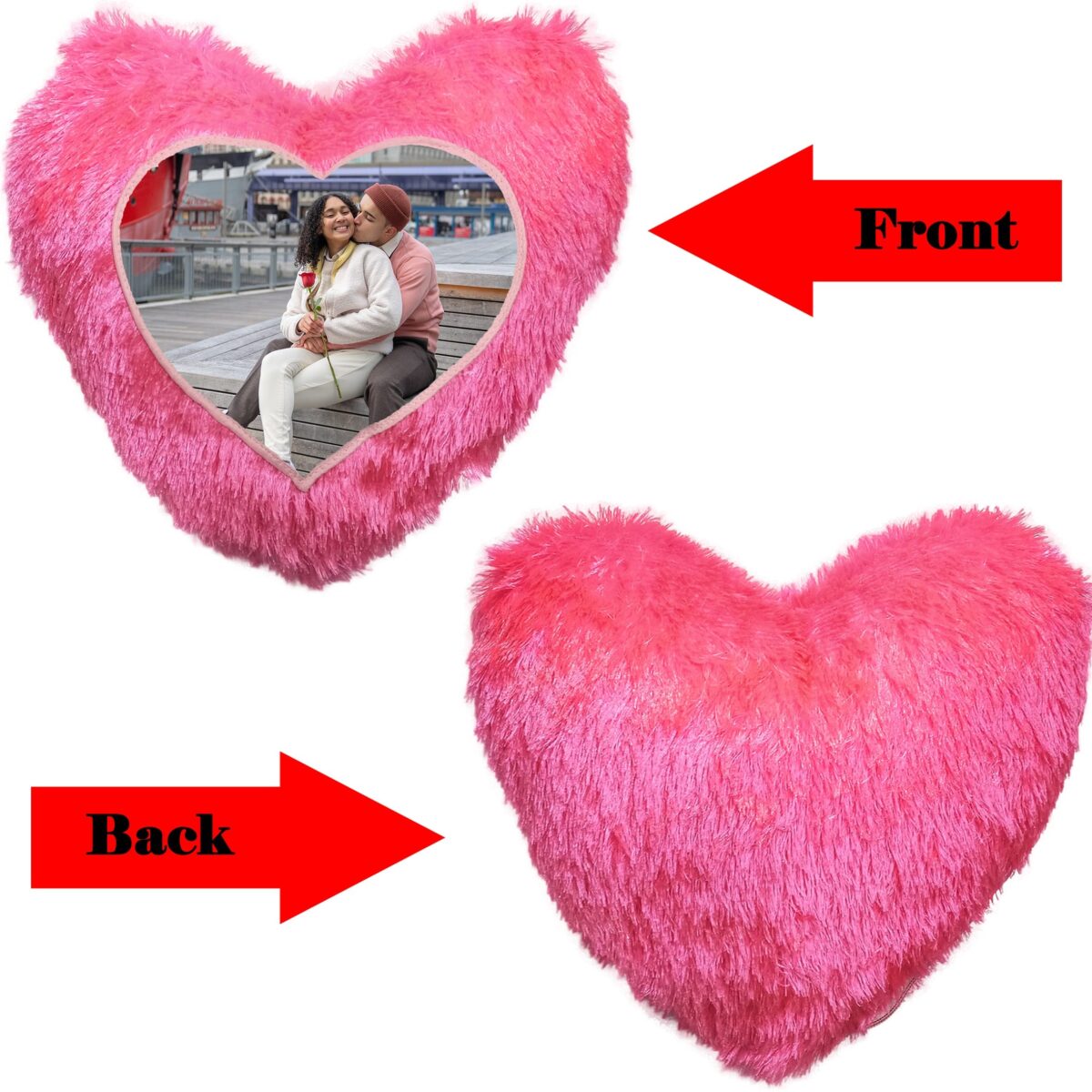 Heart Shape Single Side Personalized Photo Printed Fur Cushion (Back Fur) - Image 5