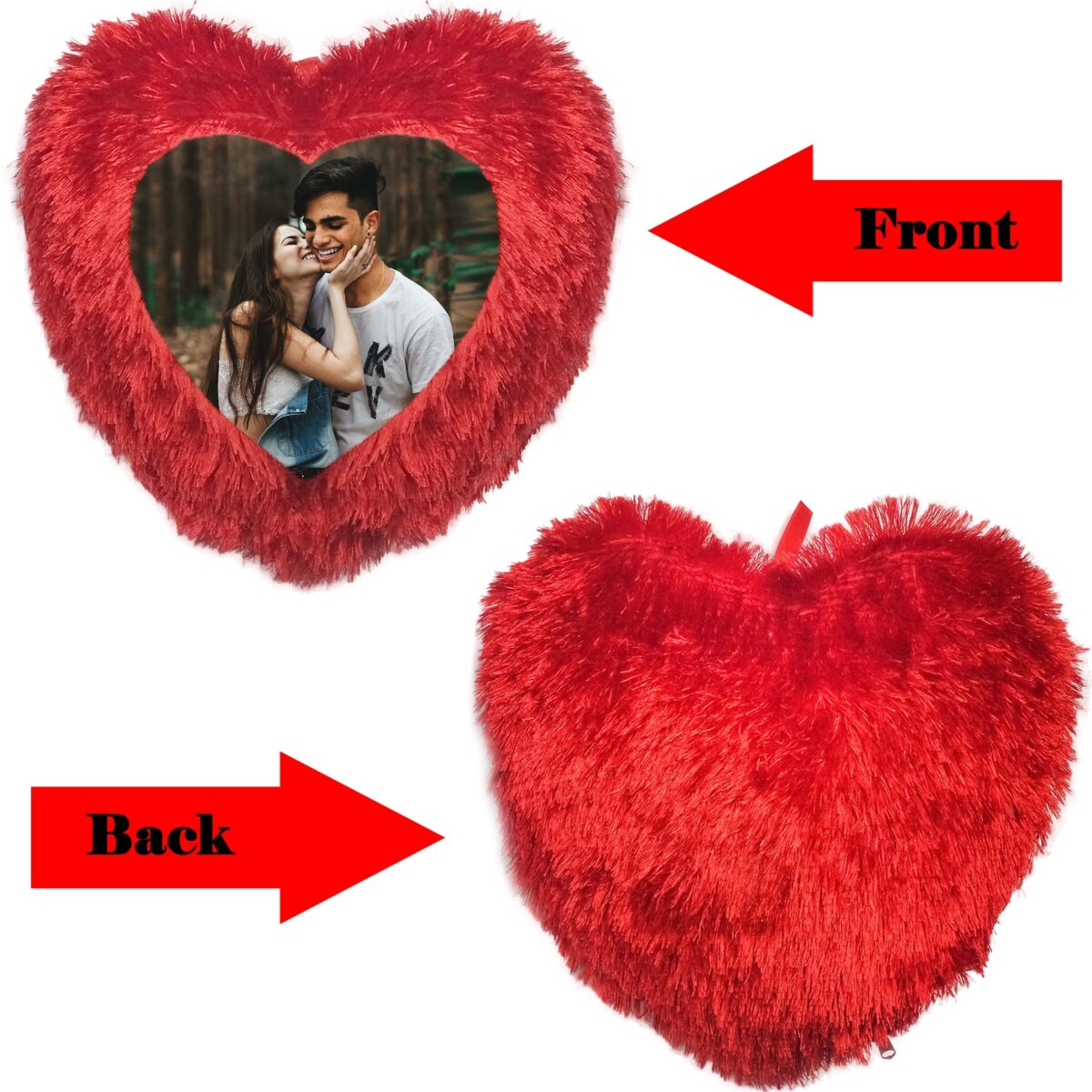 Heart Shape Single Side Personalized Photo Printed Fur Cushion (Back Fur) - Image 6