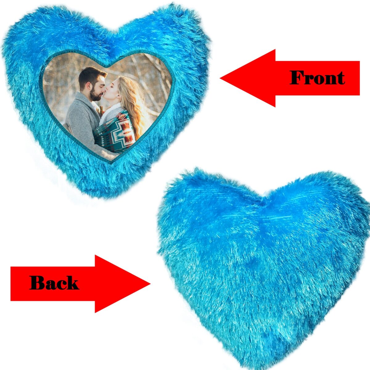 Heart Shape Single Side Personalized Photo Printed Fur Cushion (Back Fur) - Image 7