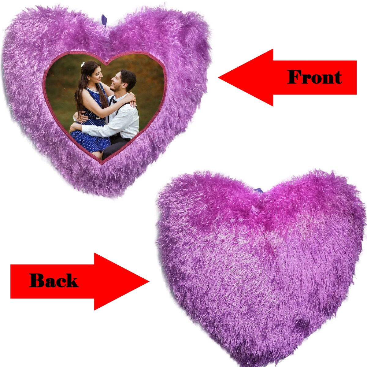 Heart Shape Single Side Personalized Photo Printed Fur Cushion (Back Fur) - Image 8