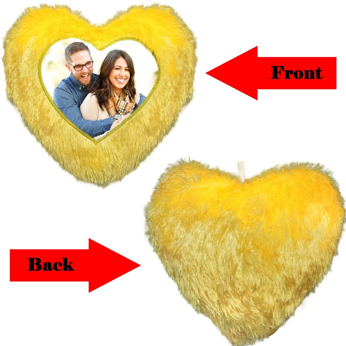 Heart Shape Single Side Personalized Photo Printed Fur Cushion (Back Fur) - Image 2