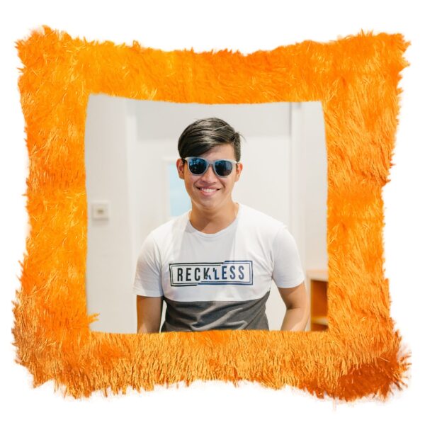 Square Shape Single Side Personalized Photo Printed Fur Cushion (Back Fur)