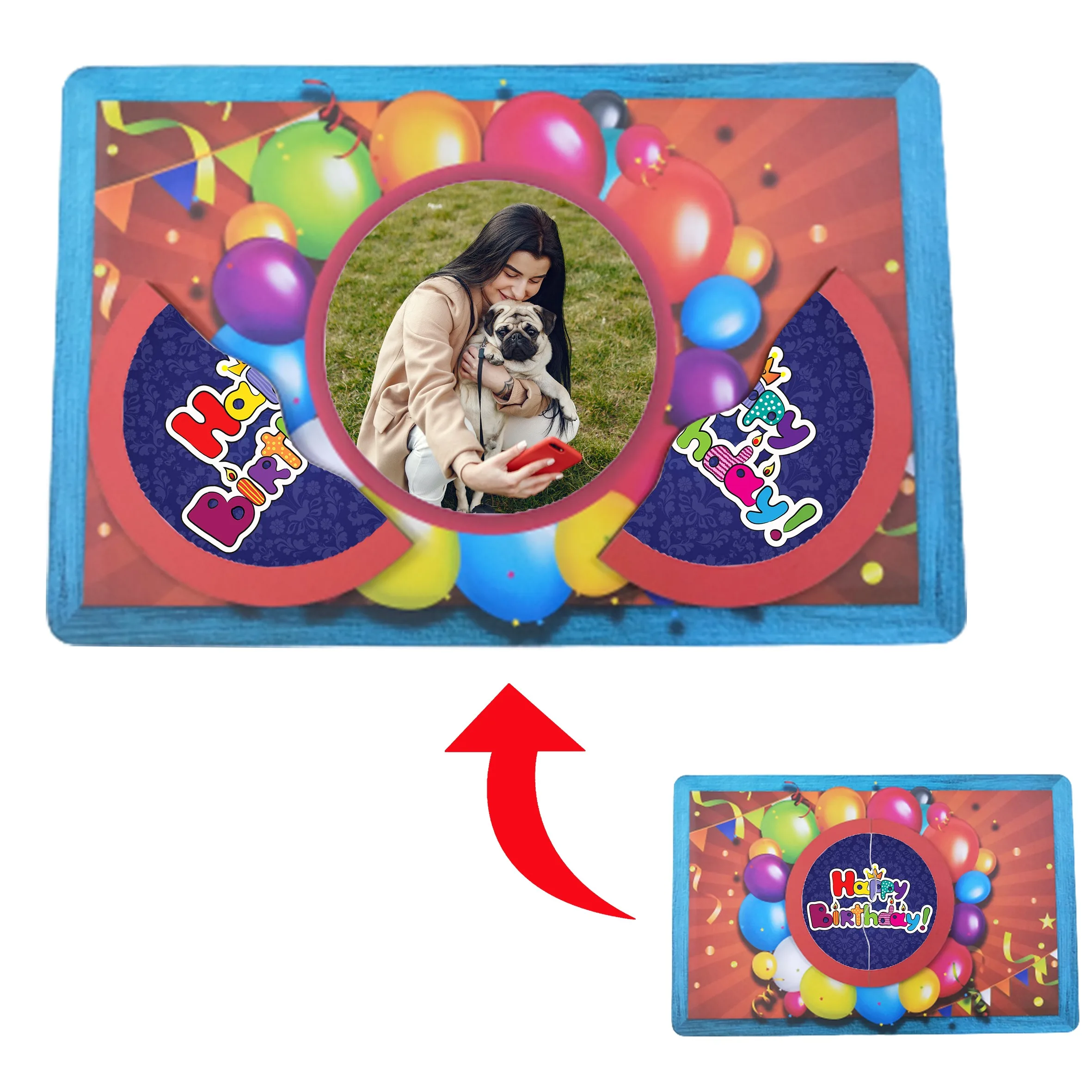 Happy Birthday Designed Personalized Photo Printed Wooden Magnetic Photo Frame