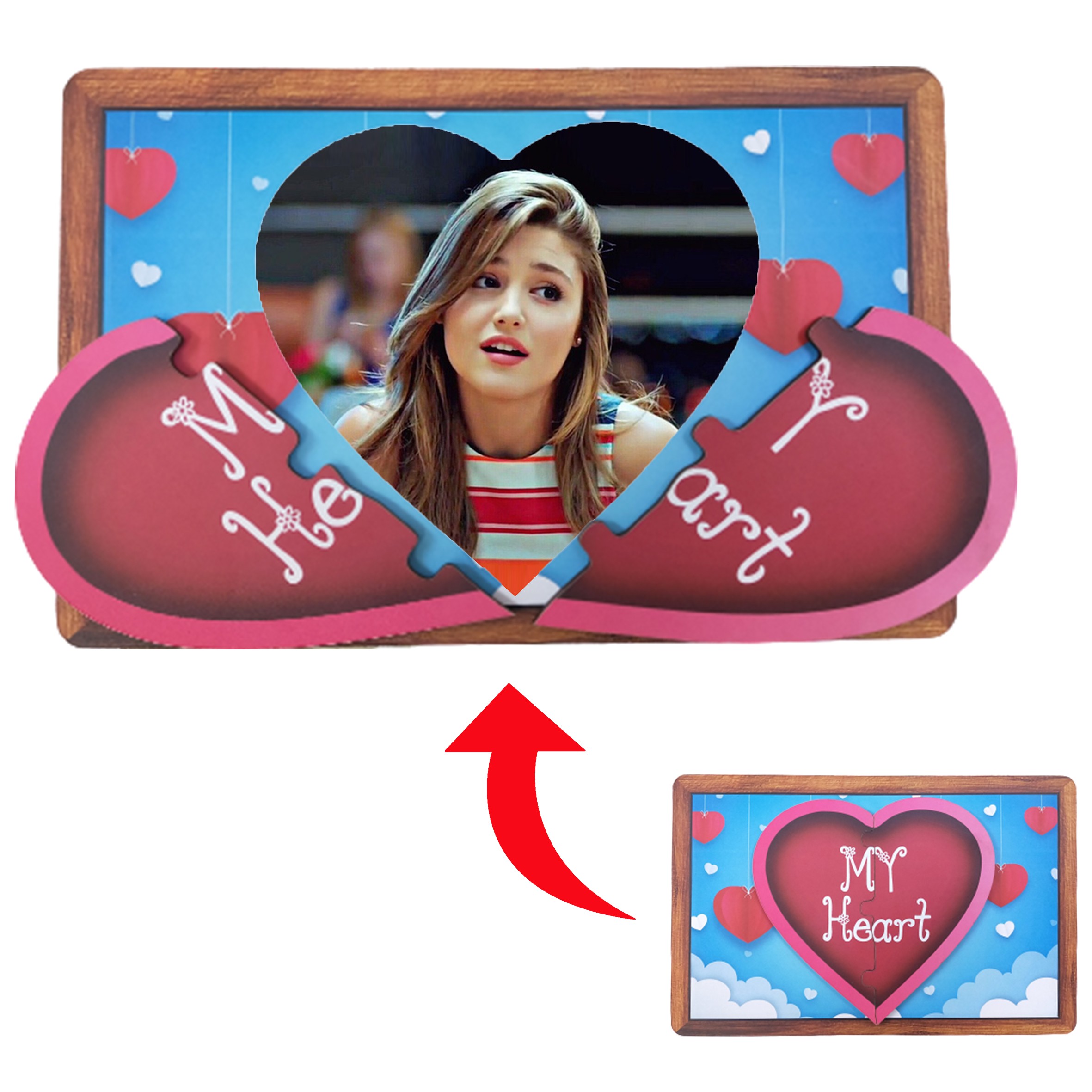 My Heart Designed Personalized Photo Printed Wooden Magnetic Photo Frame