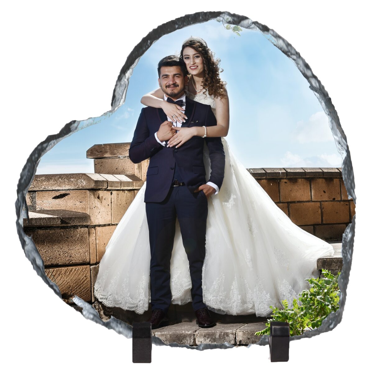 Heart Shape Personalized Photo Printed Rock Stone Frame