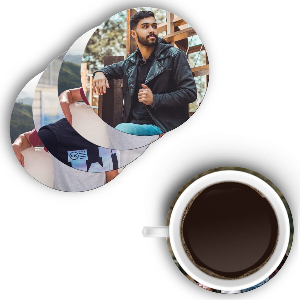 Round Shape Single Sides Shape Both Sides Printable MDF Coaster (Set of 4) (Different Photos Print in Different Coaster)
