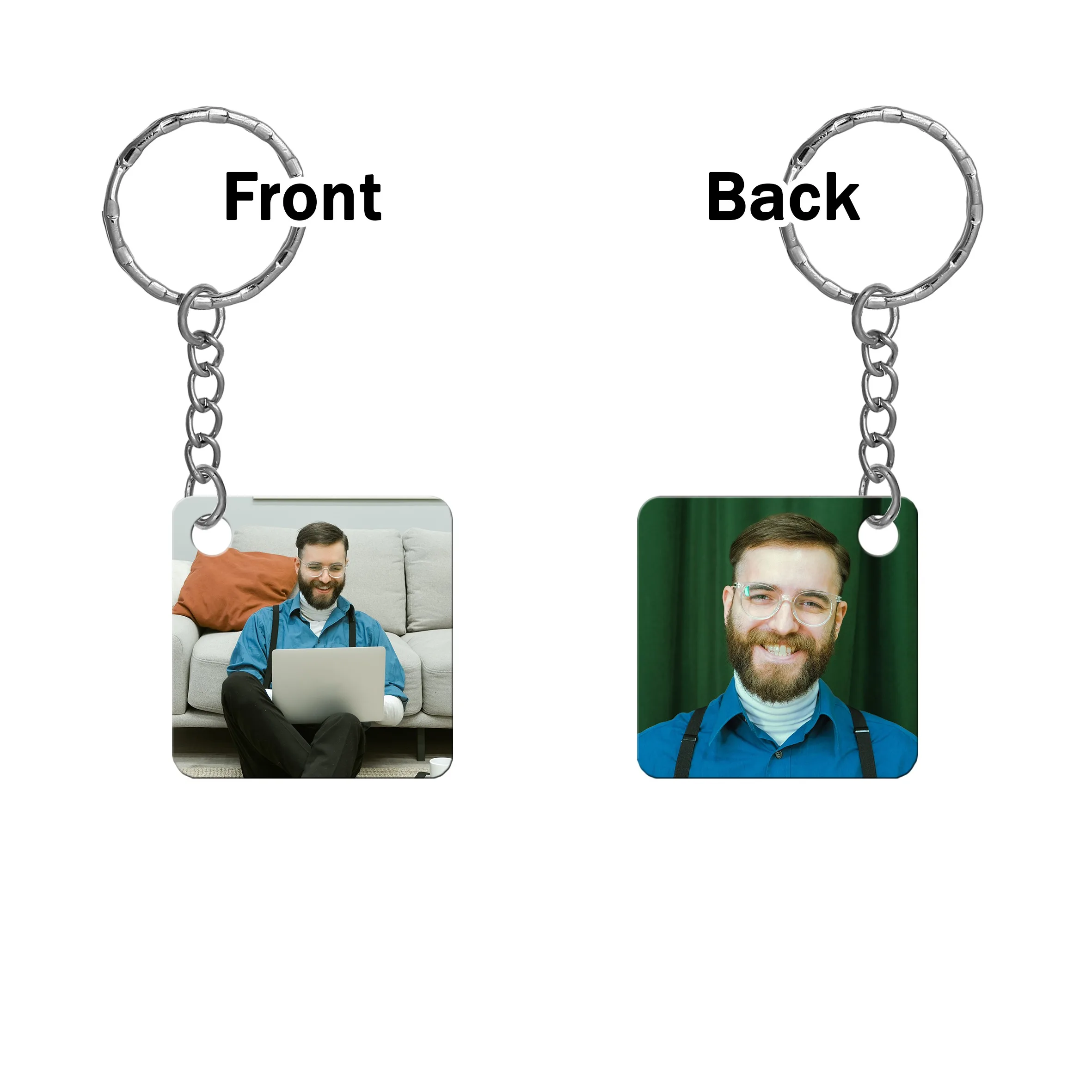 Square Shape Both Sides Printable MDF Keyring