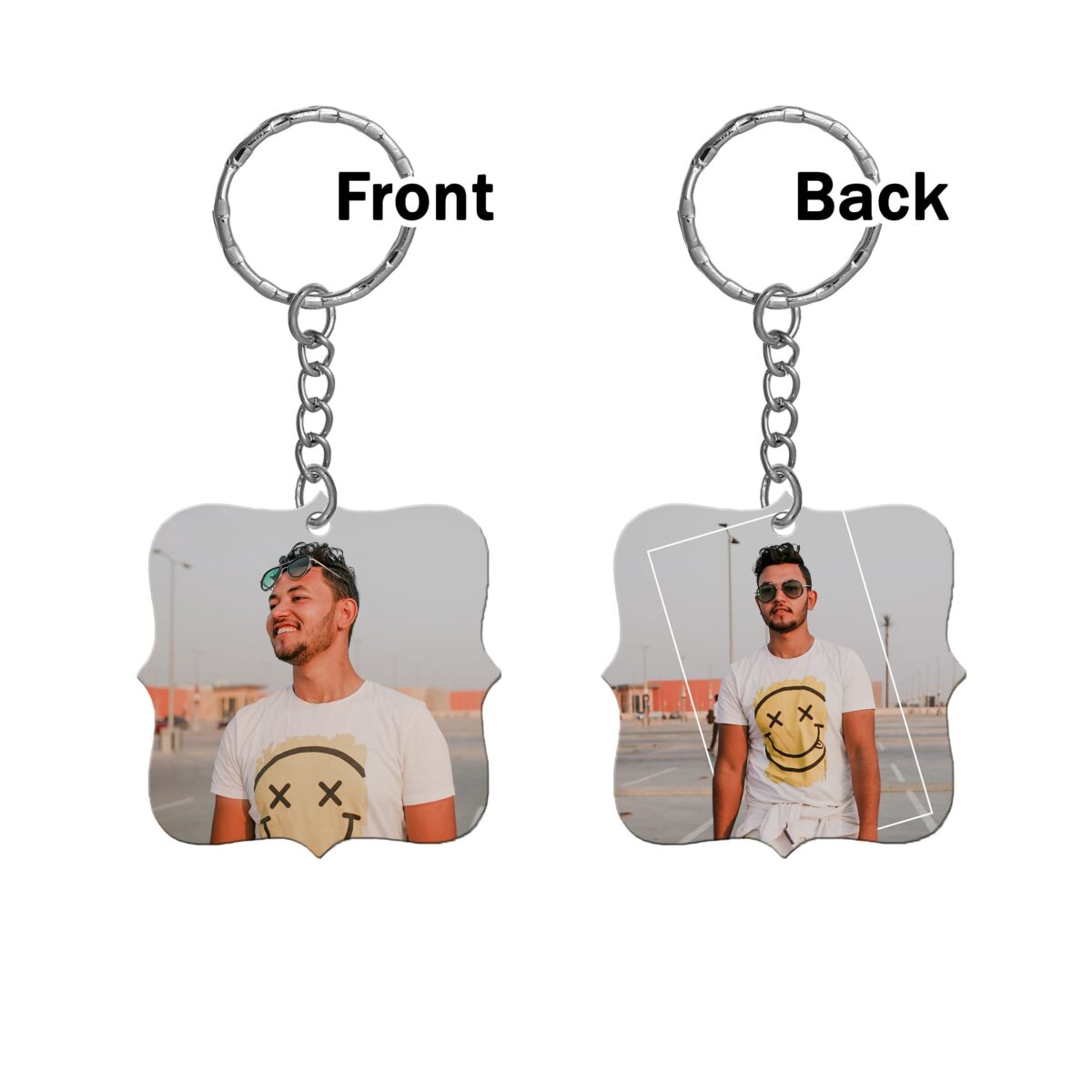 Square Shape side design Both Sides Printable MDF Keyring