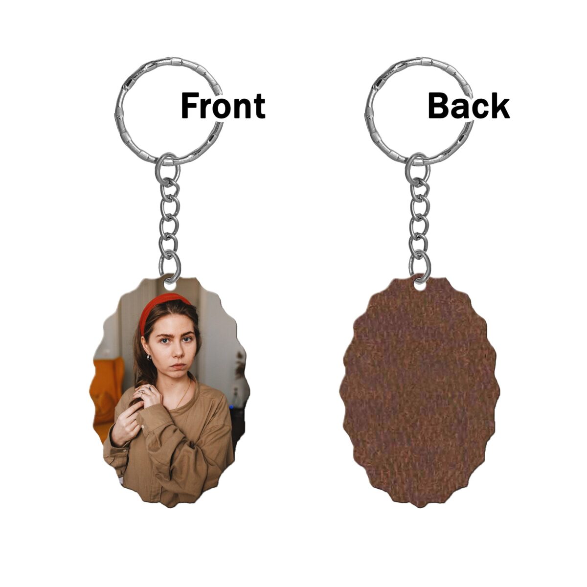 Oval side cut Shape Single Side Printable MDF Keyring