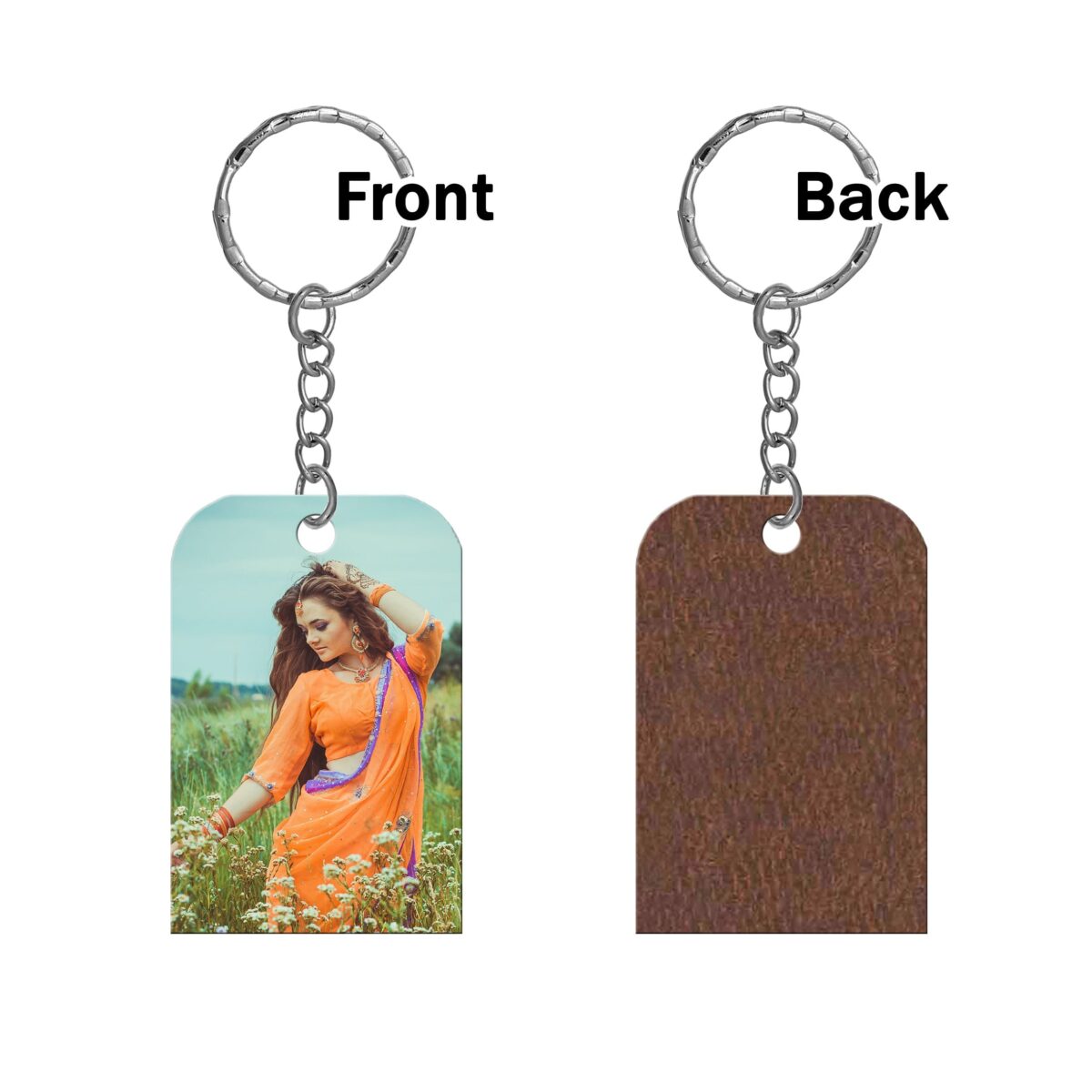 Rectangular top oval Single Side Printable MDF Keyring