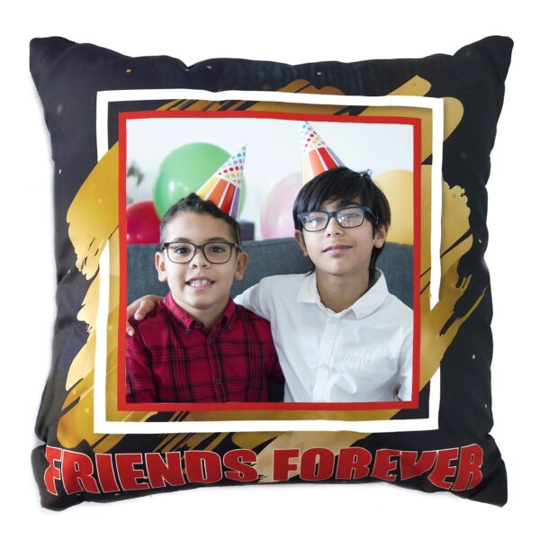 Square Shape Personalized Photo Printed Cushion (Friends Forever Design Pre Printed)