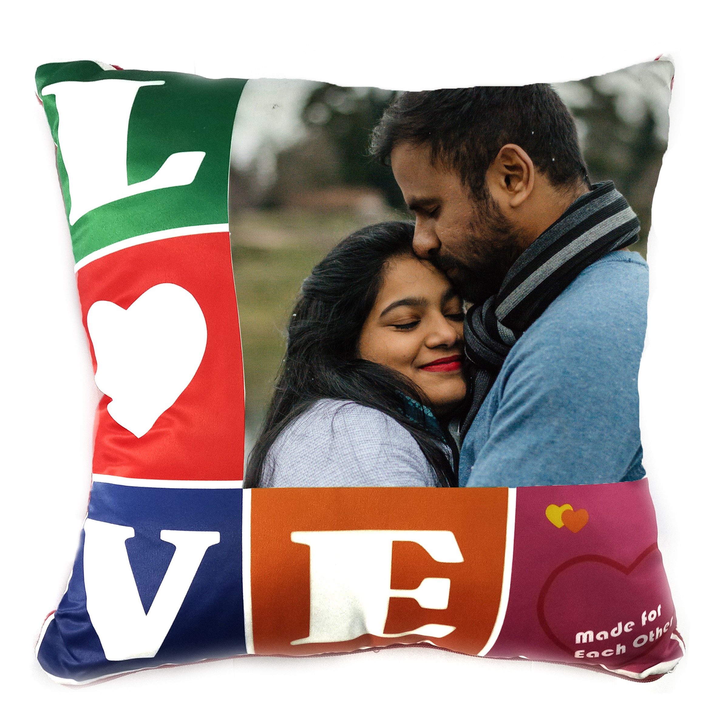 Square Shape Personalized Photo Printed Cushion (Love Design Pre Printed)