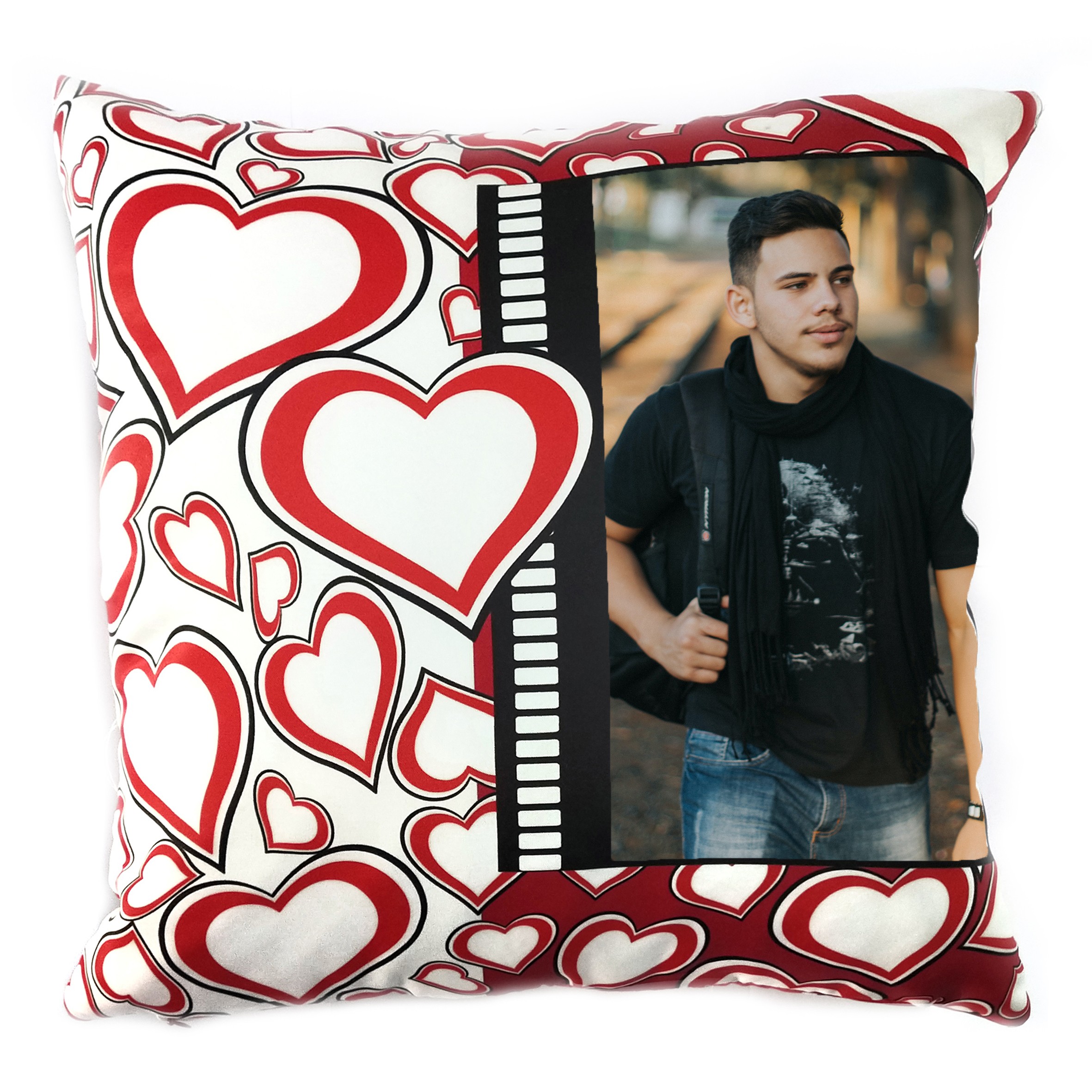 Square Shape Personalized Photo Printed Cushion (Heart Sign Design Pre Printed)