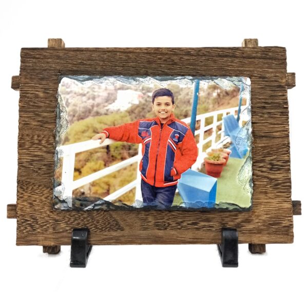 Rectangular Shape Personalized Photo Printed Rock Stone with Wooden Frame