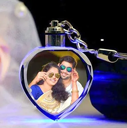 Heart Shape Crystal LED Single Side Printable Glass Keyring