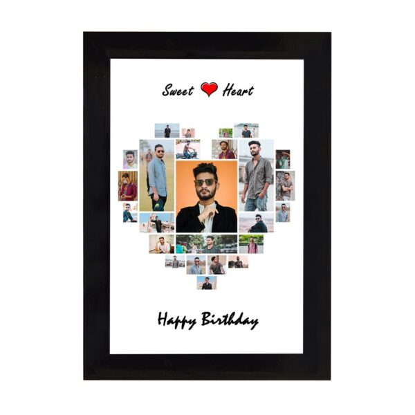 Heart Shaped Photo Collage Wooden Classic Frame (with 25 Photos)  - Black Colour, 8"x12"x1" Frame