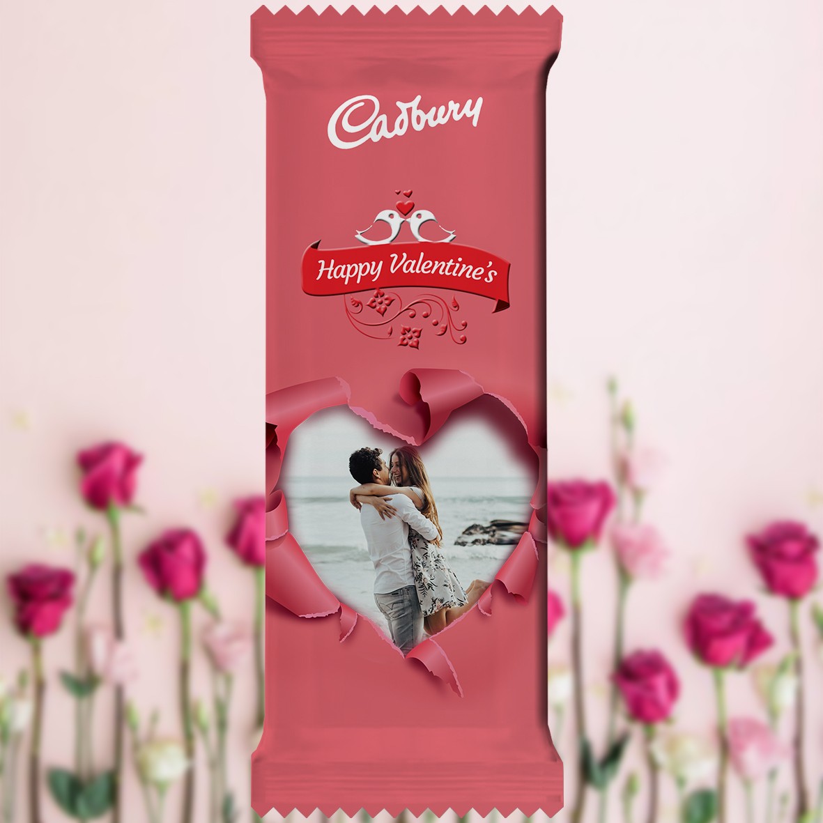 Valentine's Day Special Cadbury Dairy Milk (50g) wrapped in Customized Photo Printed Wrapper (Type 01)