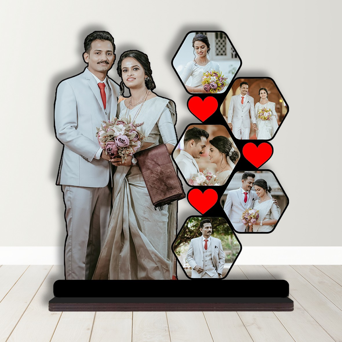 Personalized Photo Cutout Wooden Table Frame (Hexagon Design)