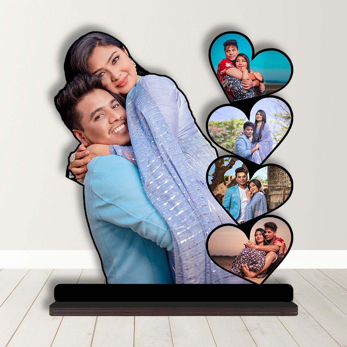 Personalized Photo Cutout Wooden Table Frame (Heart Design)