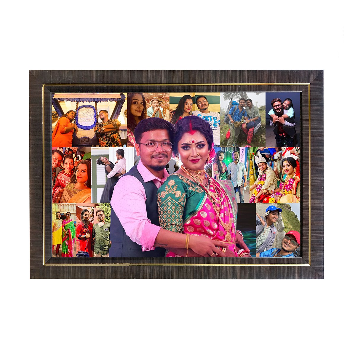Mosaic Photo Frame Wooden Classic Photo Frame (with 16-26 photos) - Black Colour With Golden Strips Designed, 8"x12"x1" Frame (Copy)