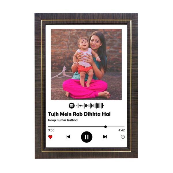 Spotify Song Code Wooden Classic Photo Frame - Black Colour With Golden Strips Designed, 8"x12"x1" Frame