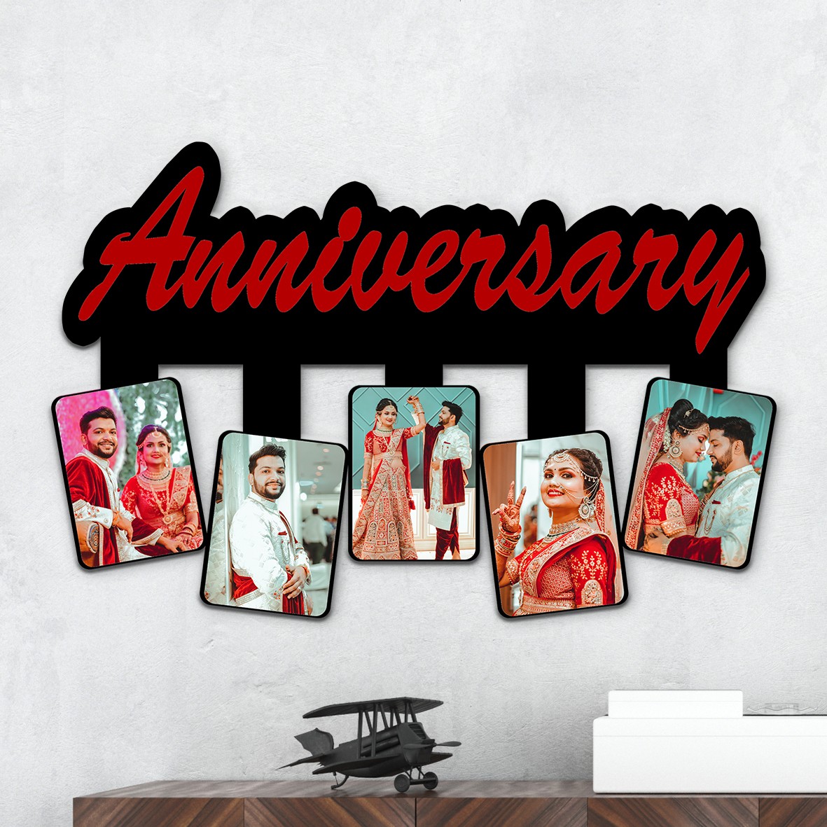 Anniversary Personalized 5 Photos Collage Wall  Frame - 17"x11"x0.5" Frame