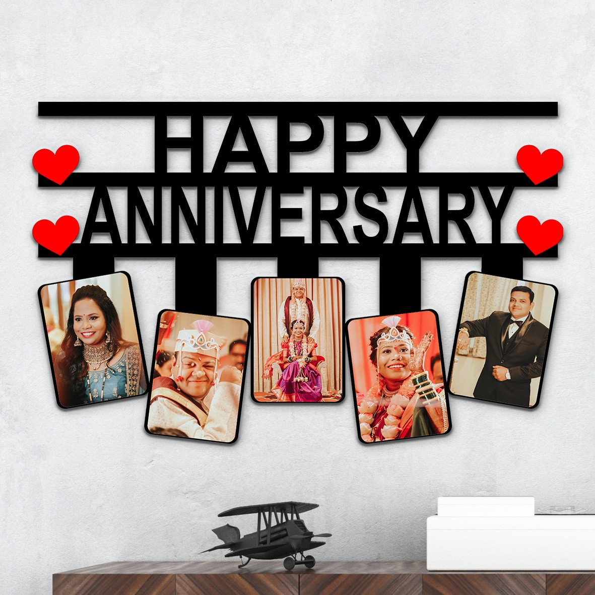 Happy Anniversary Personalized 5 Photos Collage Wall  Frame - 17"x11"x0.5" Frame