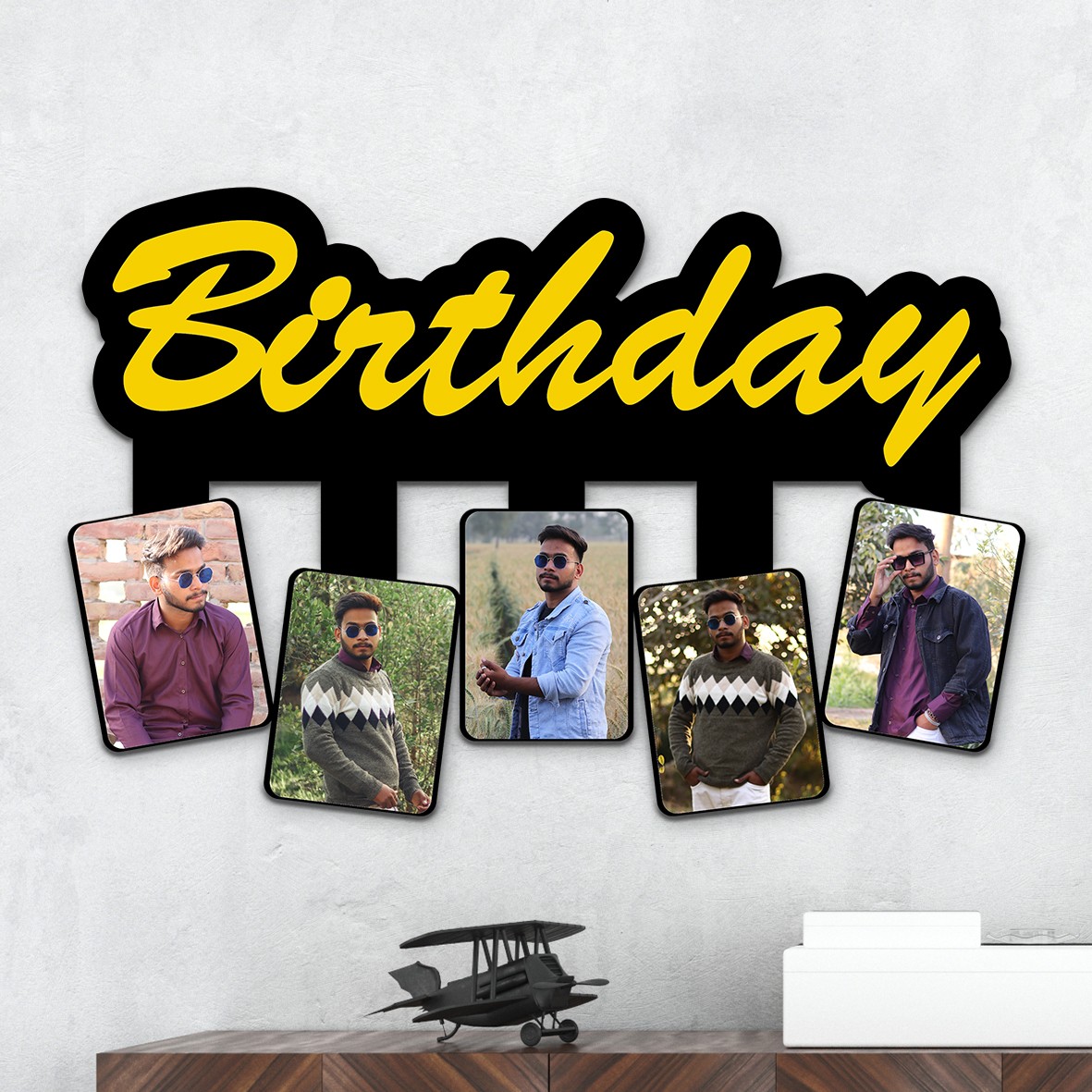 Birthday Personalized 5 Photos Collage Wall  Frame - 17"x11"x0.5" Frame