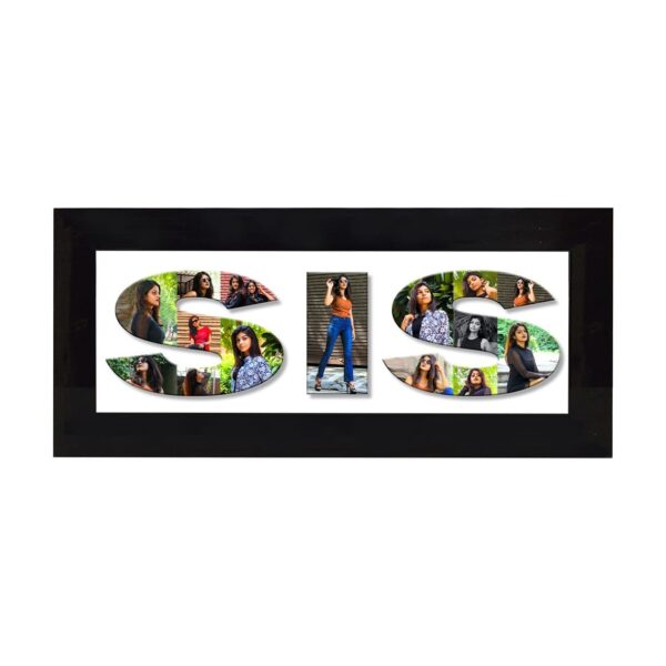 SIS (Sister) Photo Collage Wooden Classic Frame (with 9-15 Photos) - Black Colour, 4"x12"x1" Frame