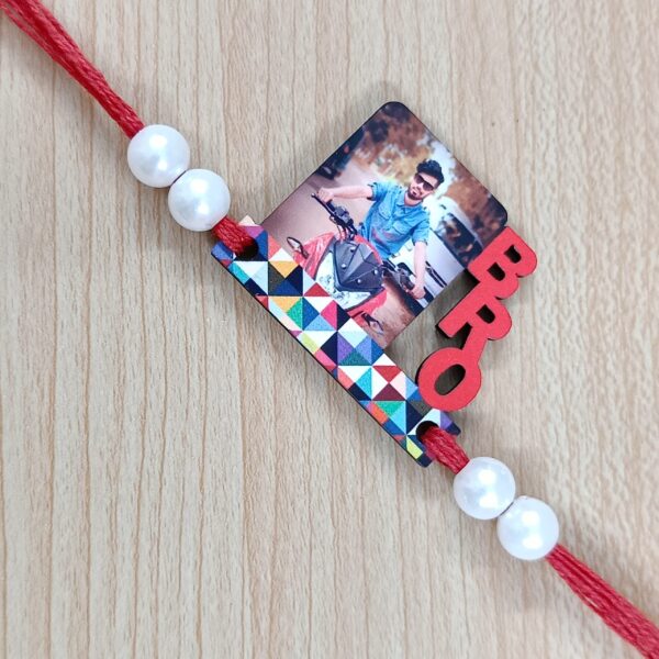 Personalized Photo Printed MDF Rakhi (Type - 02) - Rectangular Shape BRO Cut Rakhi