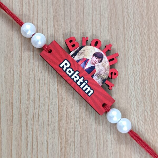 Personalized Photo Printed MDF Rakhi (Type - 04) - Rectangular Shape Brother Cut Rakhi