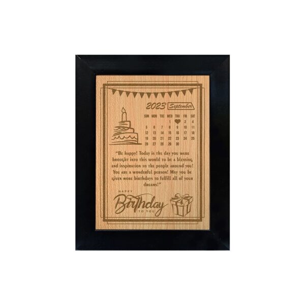 Birthday Wish Engraved Wooden Frame - Black Colour, 6"x8"x1" Frame