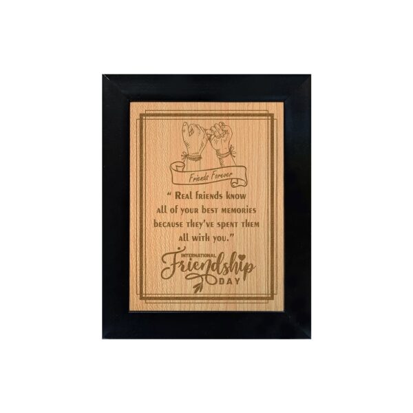 Friendship Day Wish Engraved Wooden Frame - Black Colour, 6"x8"x1" Frame