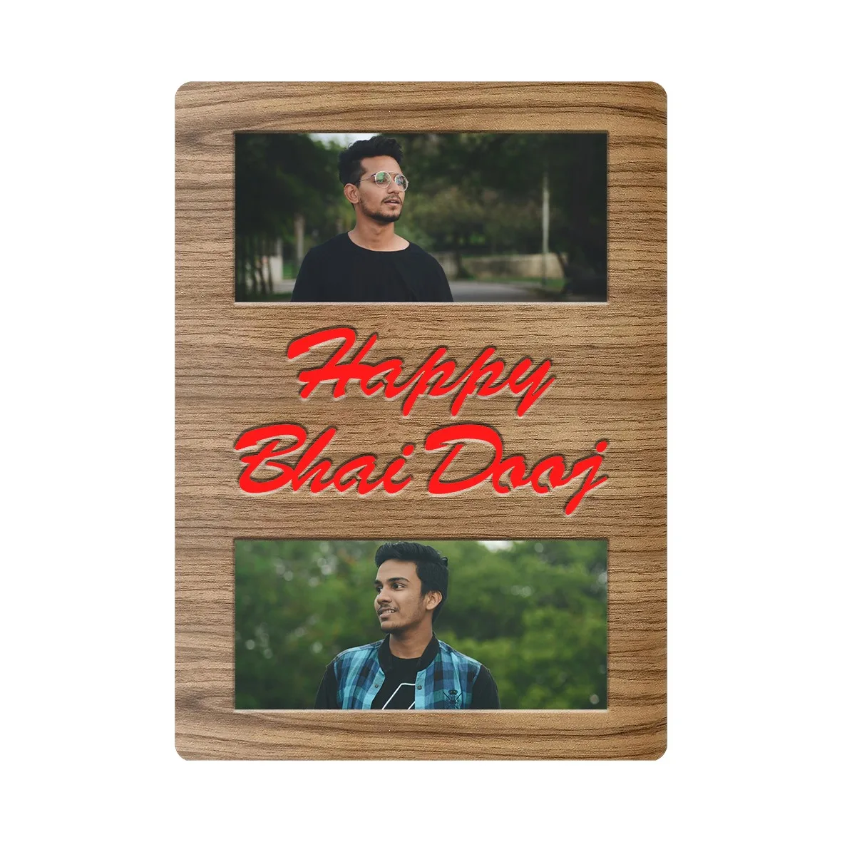 Happy Bhai Dooj (Type 01) Designed 2 Photos Printable White LED Box - Image 2