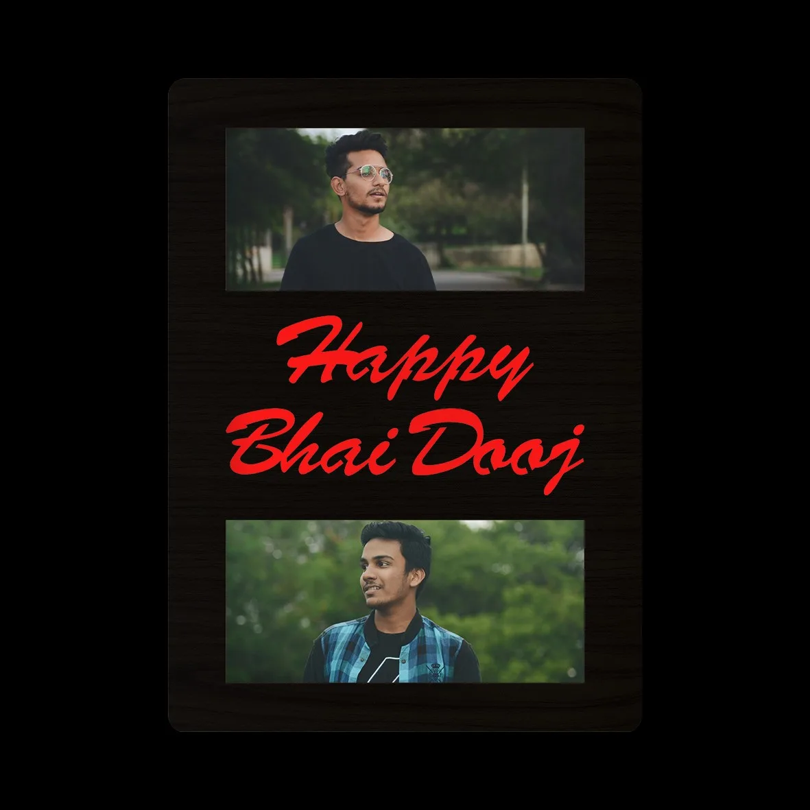 Happy Bhai Dooj (Type 01) Designed 2 Photos Printable White LED Box - Image 1