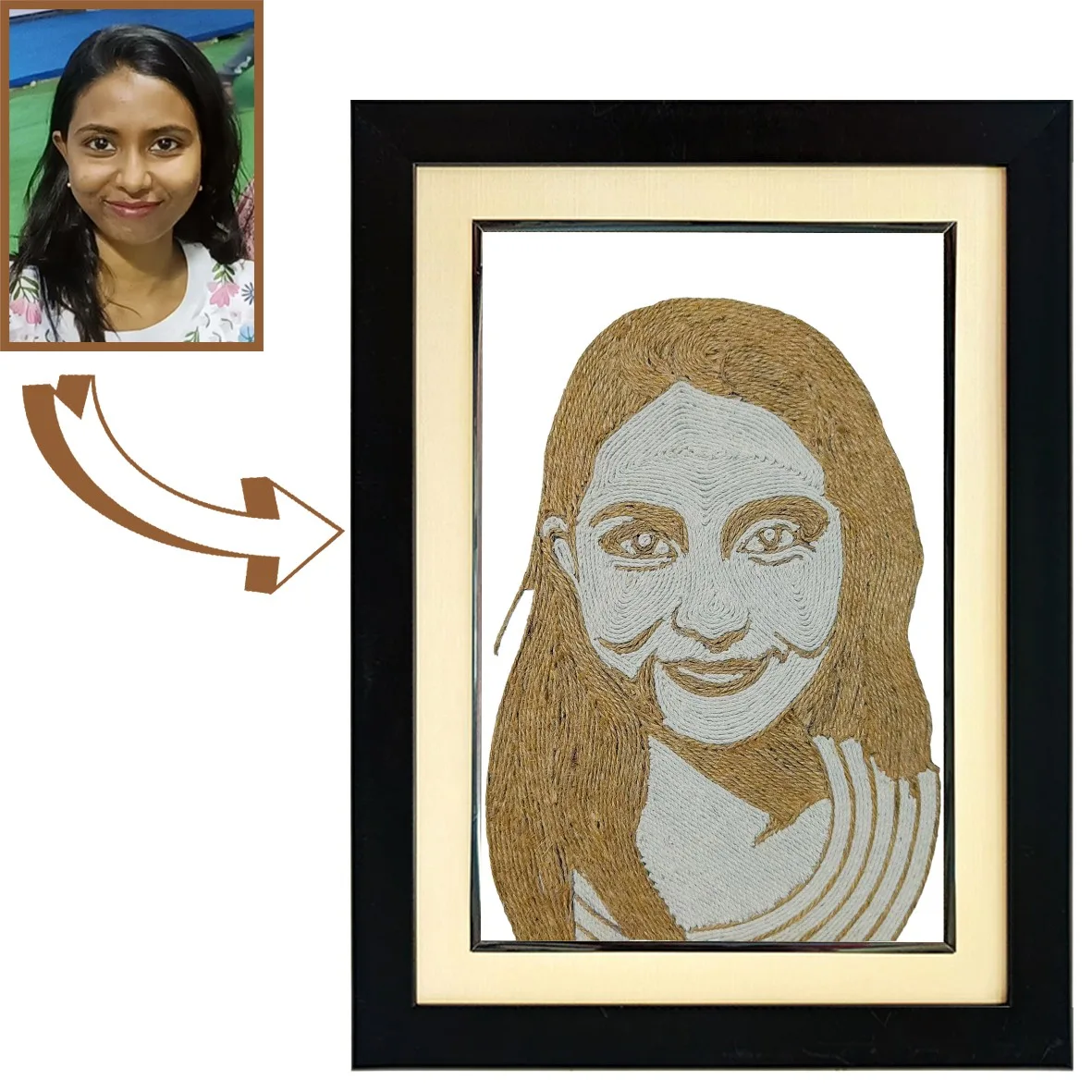 Personalized Rope Craft Portrait Frame - Black Colour, 12"x16" Frame - Image 2