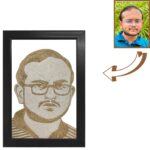 Framed rope portrait of a man with glasses, handcrafted from jute and cotton rope, mounted inside a black 10x14 inch frame by Upahar18