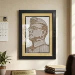 Upahar18 Netaji Subhas Chandra Bose Rope Craft Portrait Frame styled in a luxury double border mounted on a premium executive office wall behind a corporate desk.
