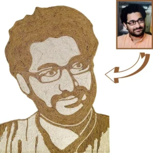 A handcrafted premium rope craft portrait frame by Upahar18 showing the unique textured bicolor finish next to the reference photo.