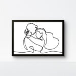 Black framed handmade rope art silhouette of a couple, minimalist eco-friendly art.