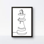 Minimalist Chess King handmade one rope art in a black frame with a white background.