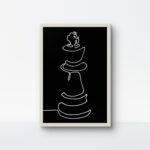 High-contrast Chess King one rope art on a black background with a white frame.