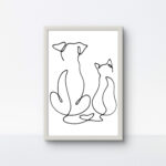 Minimalist dog and cat rope art in a white frame, handmade cotton string art on a clean white background.